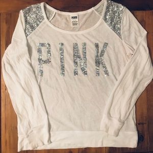 PINK Victoria’s Secret white sequined long sleeve!